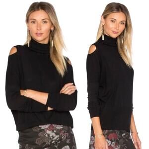 Vince Merino Wool Turtleneck Sweater Cut Shoulder Black Womens Medium